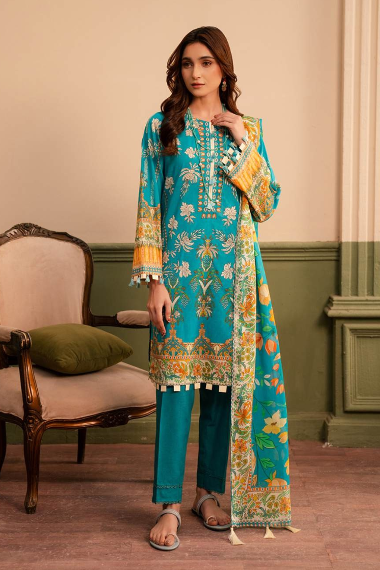 Teal Raiha Premium Printed Lawn 3PC
