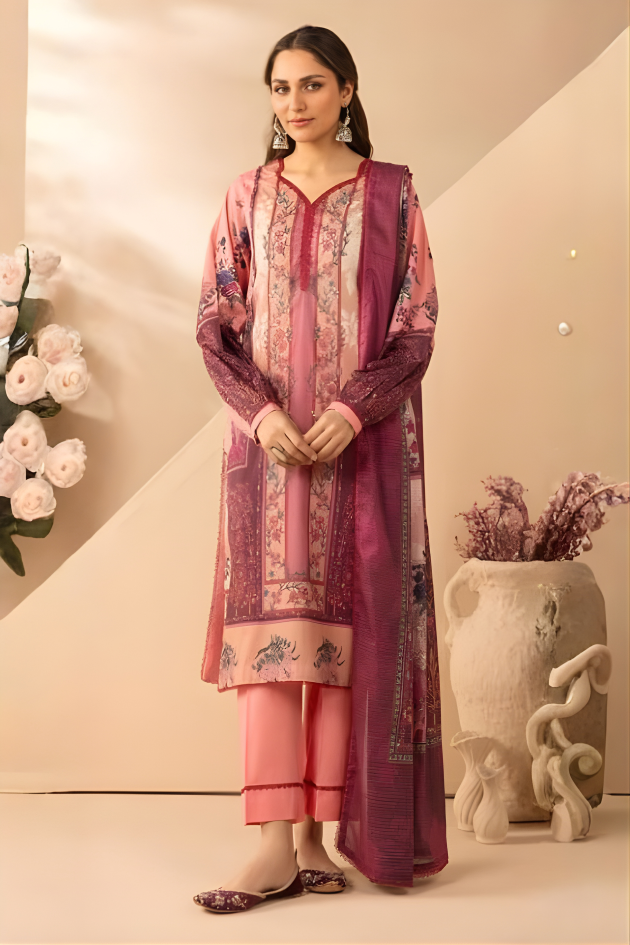 Rose Pink Raiha Premium Printed Lawn 3PC