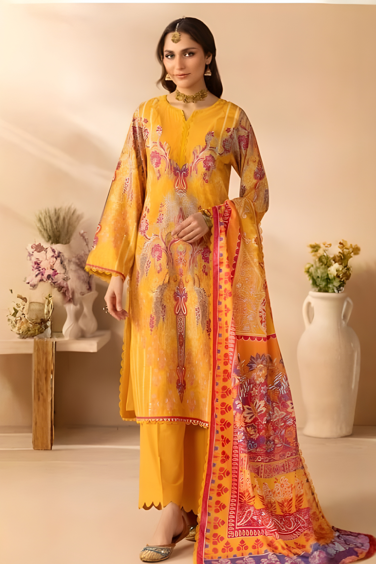 Mustard Yellow Raiha Premium Printed Lawn 3PC