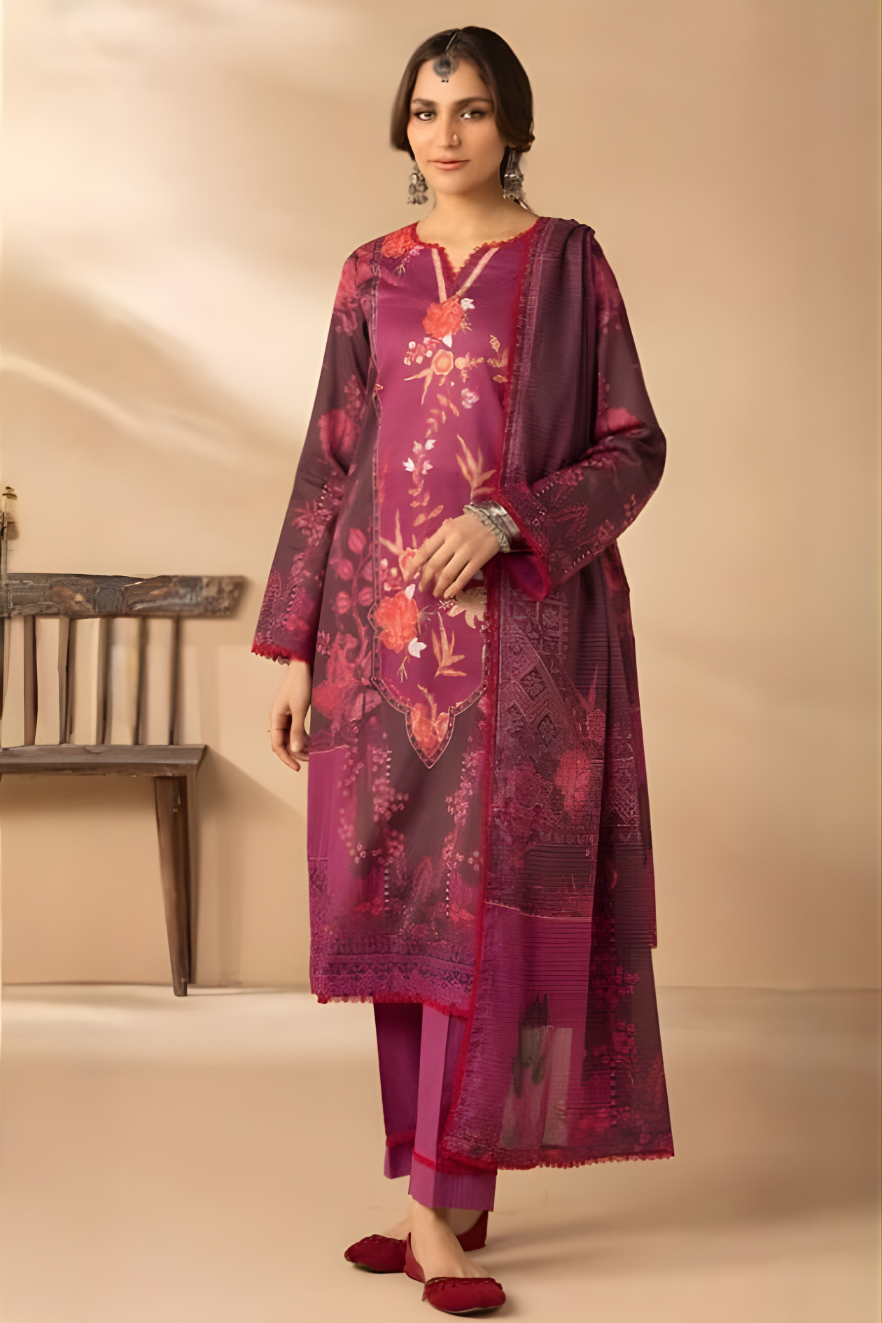 Deep Plum Raiha Premium Printed Lawn 3PC